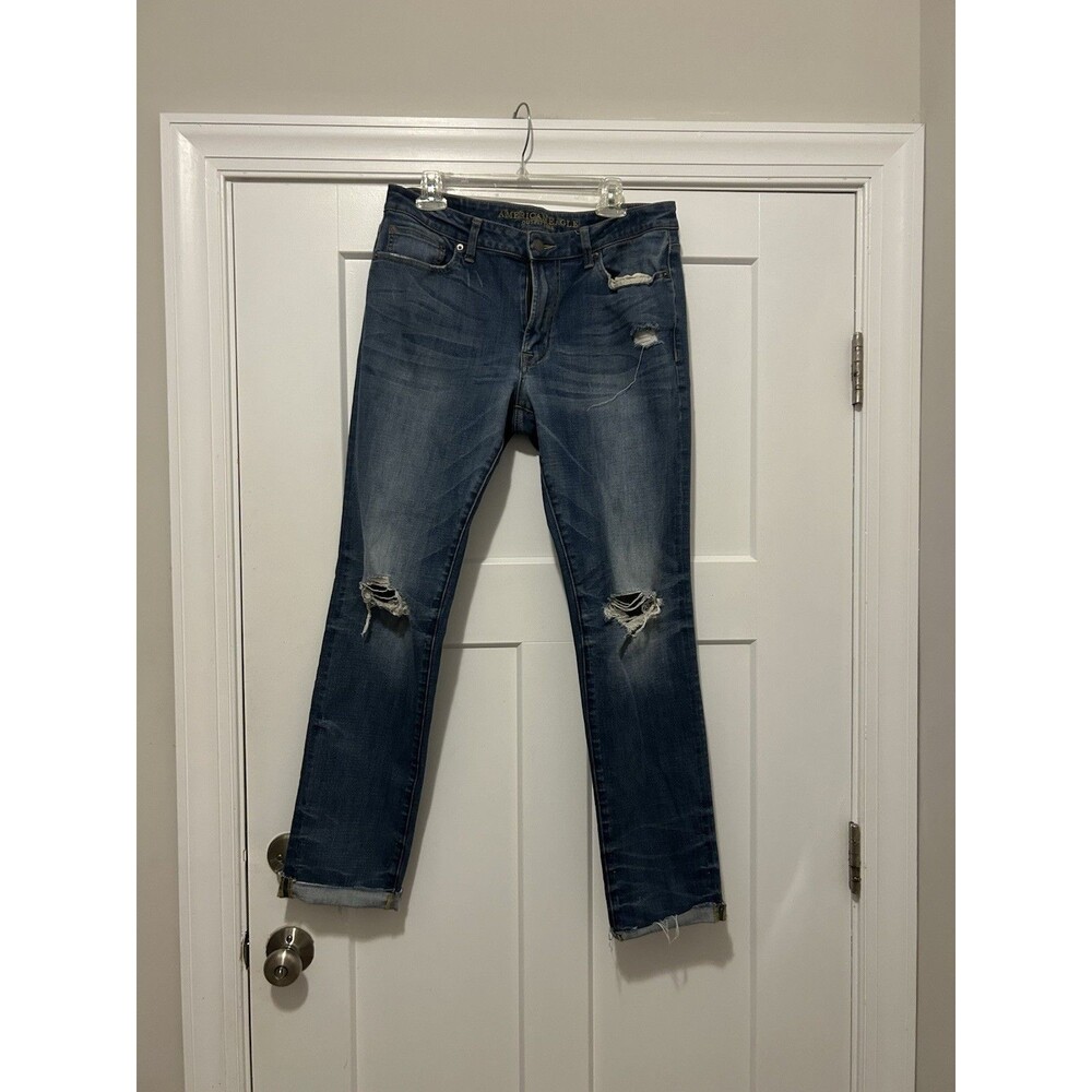 American Eagle Jeans Men's 34x34 Blue Distressed Slim Cut Stretchy Medium Wash